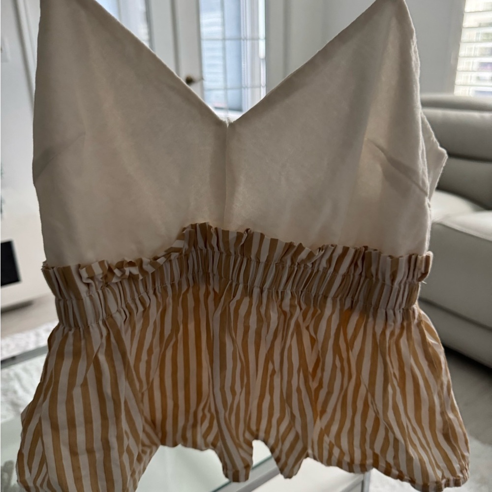 Line & Dot White and Tan Romper